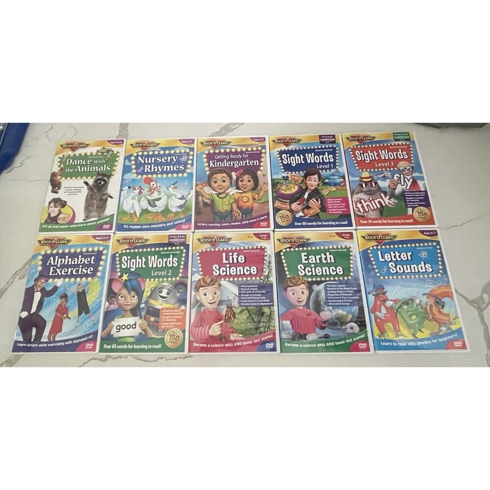 Rock N Learn 10 DVD Lot Preschool Sight Words Science Homeschool Tested